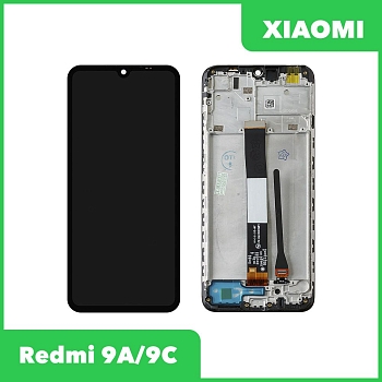 LCD дисплей для Xiaomi Redmi 9A, 9C в сборе с тачскрином в рамке, оригинал (черный)
