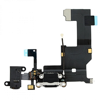 Разъем зарядки для телефона iPhone 5 (черный) и разъемом гарнитуры, микрофоном, контактами кн.HOME и антенной